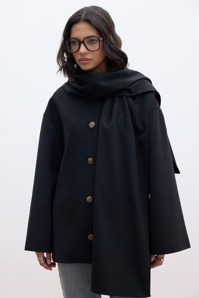 Manuka Shawl Collar Cashmere Coat Black  - Image 4