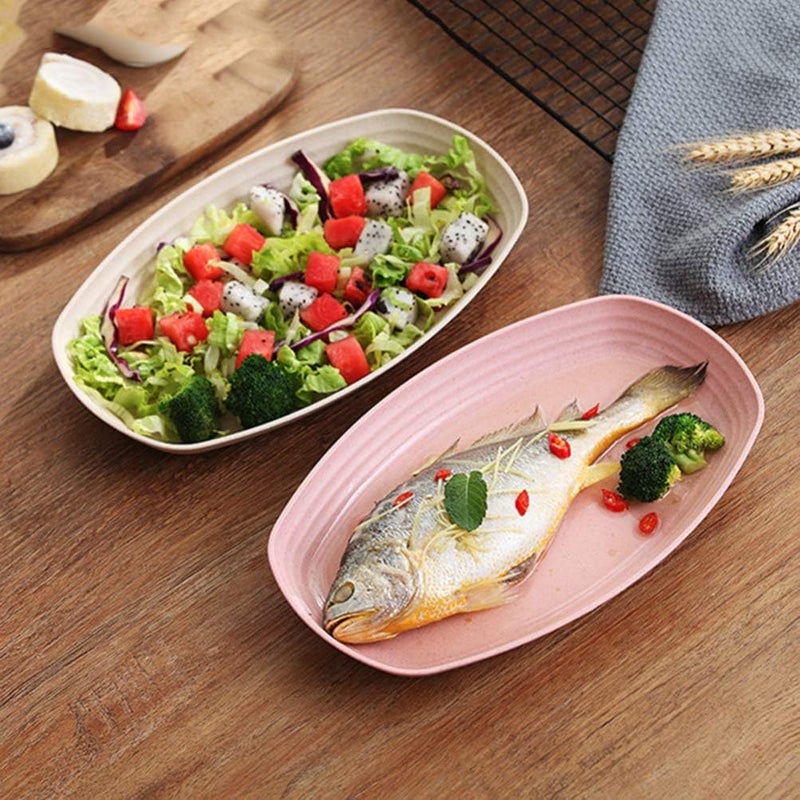 comfrt Food Platter Plate Fish Steak Meat Vegetables Serving Shatter Resistant Wheat Straw Dish Colorful Buffet Plate for Home Kitchen Restaurant Random Color - Image 3