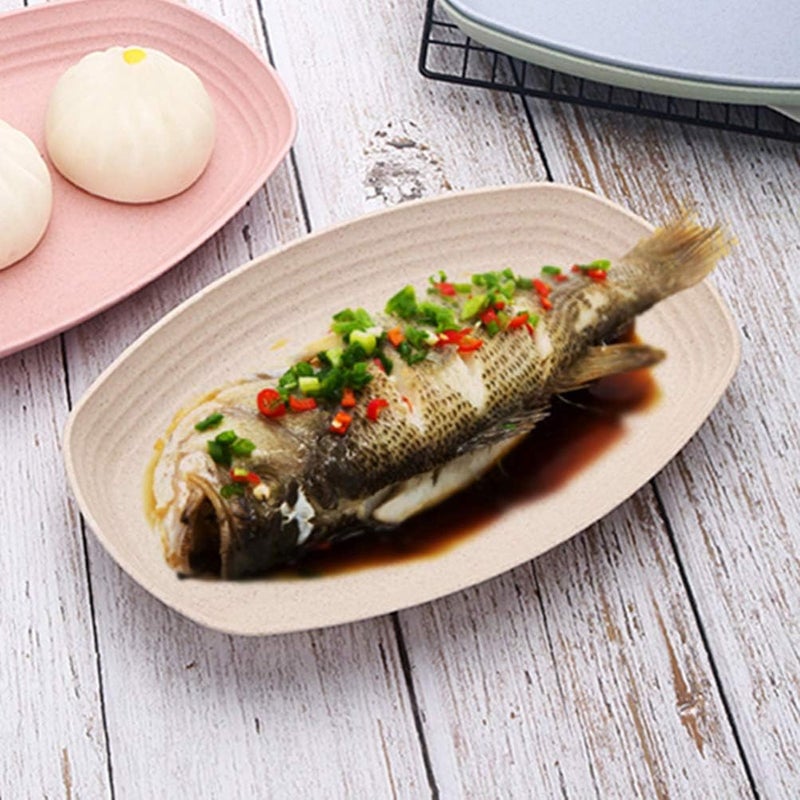 comfrt Food Platter Plate Fish Steak Meat Vegetables Serving Shatter Resistant Wheat Straw Dish Colorful Buffet Plate for Home Kitchen Restaurant Random Color - Image 2
