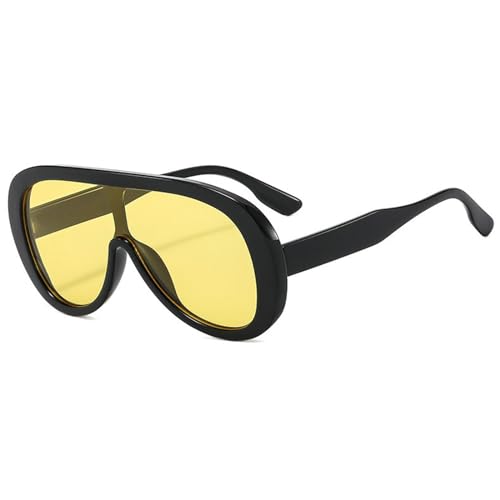willochra Oversized Pilot Sunglasses Women Fashion Big Frame One Piece Sun Glasses Mask Goggle Trendy Metal Frame Oval Shades (YELLOW) - Image 3