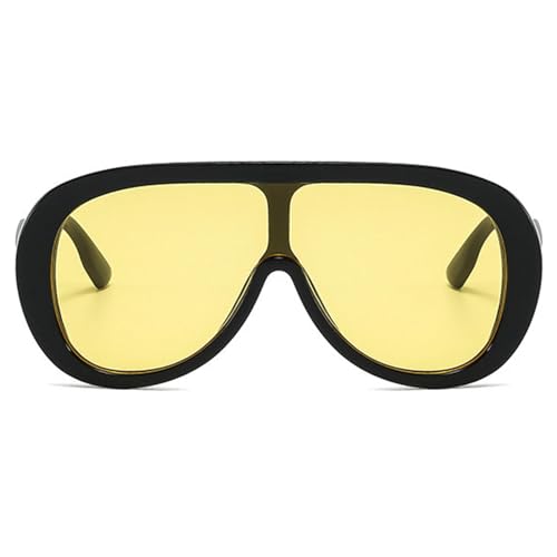 willochra Oversized Pilot Sunglasses Women Fashion Big Frame One Piece Sun Glasses Mask Goggle Trendy Metal Frame Oval Shades (YELLOW) - Image 1