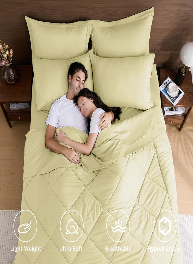 HEVUMYI Cream Yellow Queen Comforter Set - 7-Piece All Season Bed in a Bag Queen, Ultra Soft Bedding Set with Comforter, Flat Sheet, Fitted Sheet, Pillowcases, Pillow Shams - Image 2
