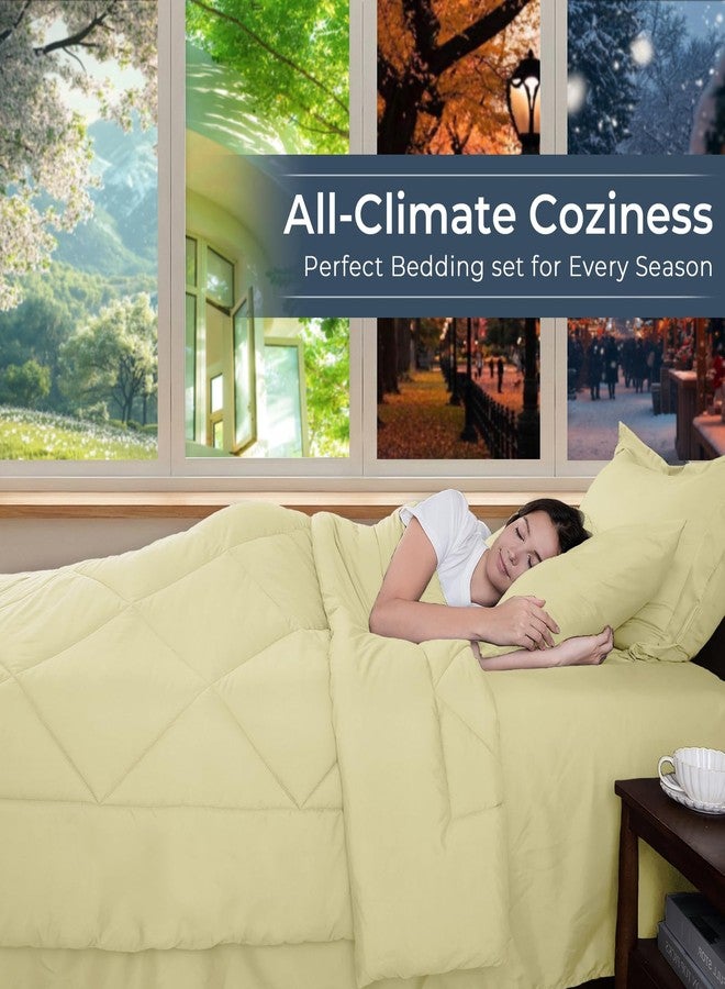 HEVUMYI Cream Yellow Queen Comforter Set - 7-Piece All Season Bed in a Bag Queen, Ultra Soft Bedding Set with Comforter, Flat Sheet, Fitted Sheet, Pillowcases, Pillow Shams - Image 3