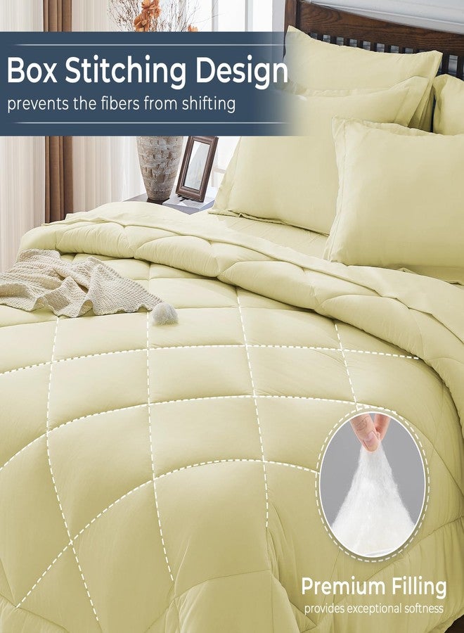 HEVUMYI Cream Yellow Queen Comforter Set - 7-Piece All Season Bed in a Bag Queen, Ultra Soft Bedding Set with Comforter, Flat Sheet, Fitted Sheet, Pillowcases, Pillow Shams - Image 4