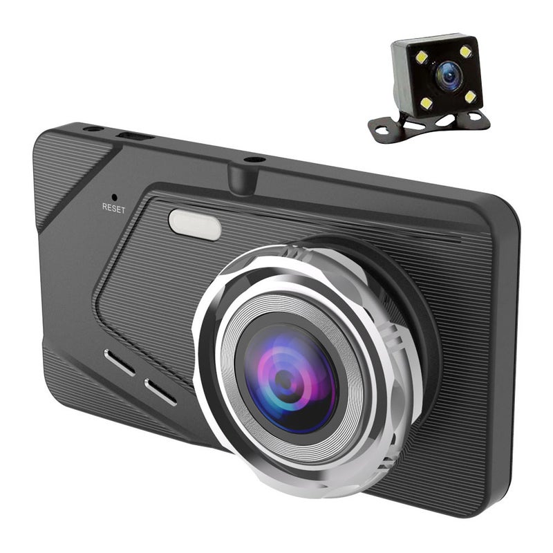 كاميرا مراقبة السيارة 1080P Dash Camera مسجلة للخلف والامام بشاشة 4 بوصة وحجرة رؤية ليلية 170° تدعم الرؤية الليلية وWDR والتسجيل الدوري ومشرف موقف السيارة ومستشعر G - Image 1