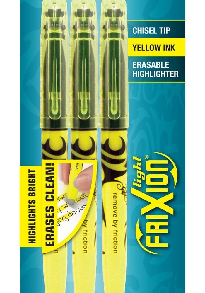 Pilot FriXion Light Erasable Highlighters, Chisel Tip, Yellow, 3-Pack - Image 1