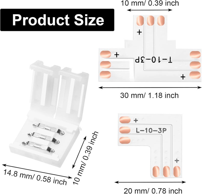 Mudder 28 قطعة موصل LED 3 دبابيس شريط LED ضوء بدون لحام أضواء شكل L موصل محول شكل T بدون لحام 10 مم لشريط WS2811 WS2812B SK6812 - Image 2