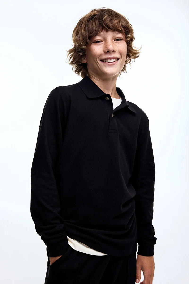 H&M Long-sleeved cotton polo shirt