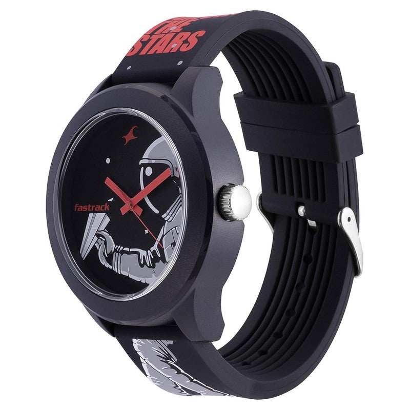 Fastrack Space Rover Unisex Quartz Analog | Black Starman Dial with Black Silicone Strap | 30m Water Resistance - 38003PP24 - Image 2