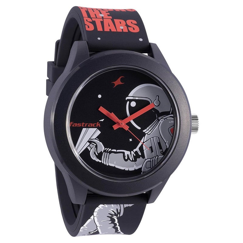 Fastrack Space Rover Unisex Quartz Analog | Black Starman Dial with Black Silicone Strap | 30m Water Resistance - 38003PP24 - Image 1