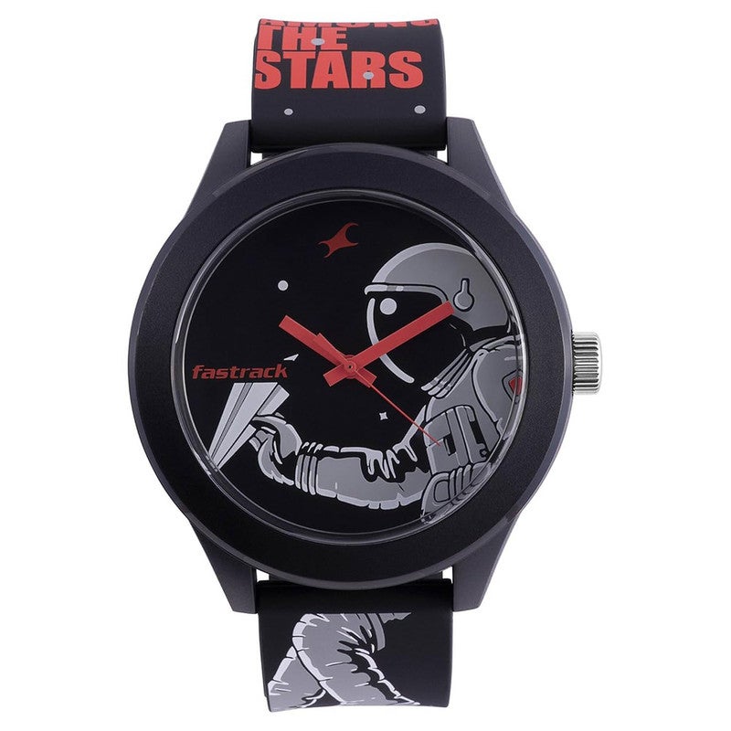 Fastrack Space Rover Unisex Quartz Analog | Black Starman Dial with Black Silicone Strap | 30m Water Resistance - 38003PP24 - Image 3