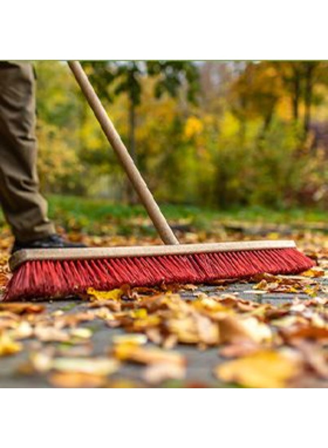 Large Outdoor Cleaning Broom, 24 Inch, with Durable Red Bristles, for Leaves and Patios - Image 1