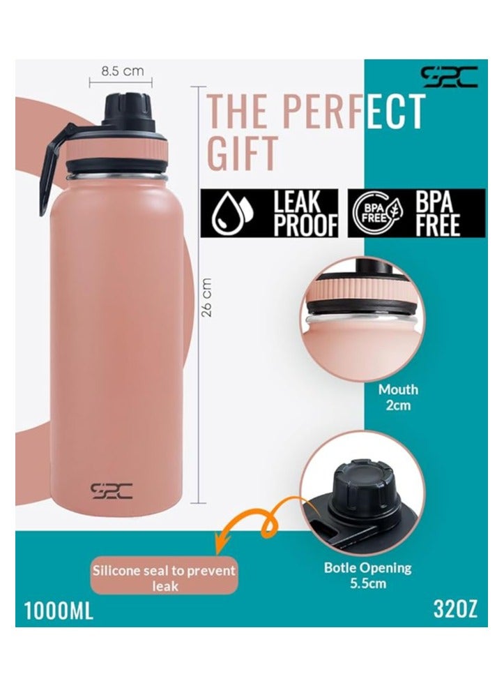 S2C Stainless Steel Water Bottle 1L,32oz Double Wall Vacuum Insulated Water Bottle, BPA Free Water Bottle for Kids School with Spout Lid - Thermos Water Flask for Hot Water, Water Bottles (ROSE PINK) - Image 5