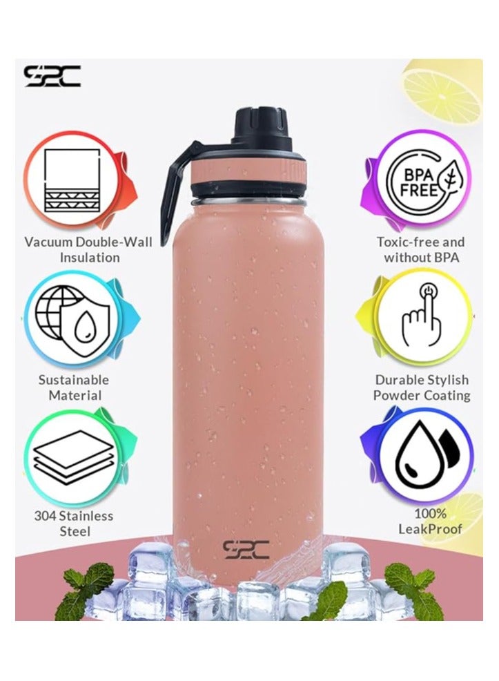 S2C Stainless Steel Water Bottle 1L,32oz Double Wall Vacuum Insulated Water Bottle, BPA Free Water Bottle for Kids School with Spout Lid - Thermos Water Flask for Hot Water, Water Bottles (ROSE PINK) - Image 2
