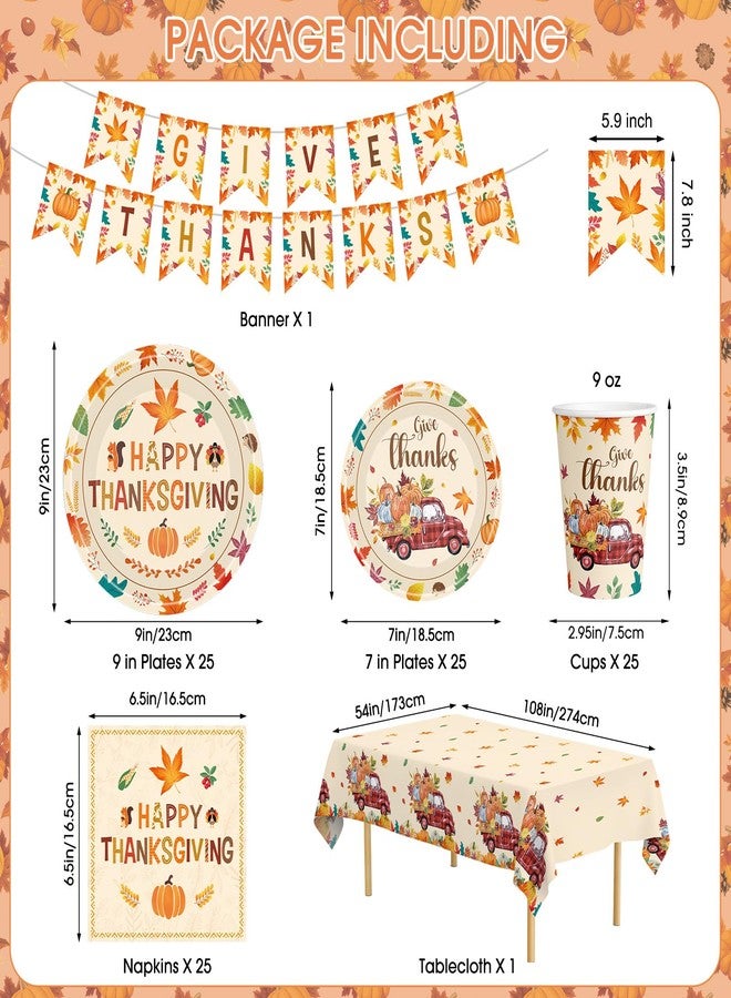 Litmitfu 102 Pcs Thanksgiving Party Supplies Sets - Includes Happy Thanksgiving Dinner Paper Plates Napkins, Give Thanks Banner Dessert Plates Cups Tablecloth for Fall Thanks Giving Party Decorations, Serve 25 - Image 3