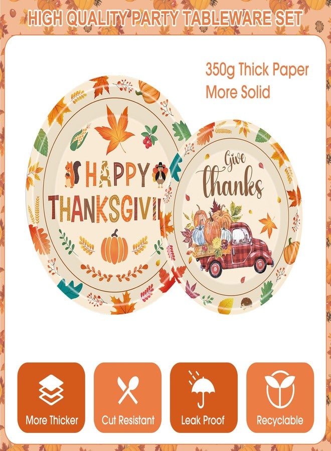 Litmitfu 102 Pcs Thanksgiving Party Supplies Sets - Includes Happy Thanksgiving Dinner Paper Plates Napkins, Give Thanks Banner Dessert Plates Cups Tablecloth for Fall Thanks Giving Party Decorations, Serve 25 - Image 5