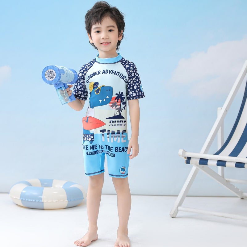One-Piece Swimsuit for Boys, Toddlers, Infants, Boys'' Swimwear, Baby Boy Swimsuit, Dinosaur Element, Short-Sleeved Casual - Image 4