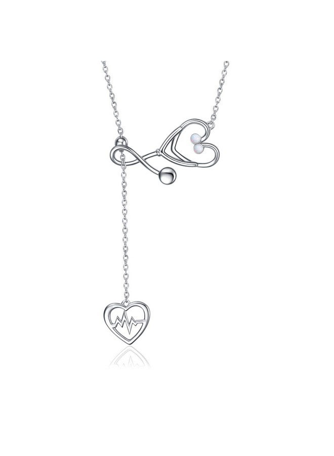 YFN Sterling Silver Stethoscope Jewelry Heartbeat Ekg Adjustable Lariat Y Necklace For Women Doctor Nurse Gift (Stethoscope Lariat Necklace) - Image 1