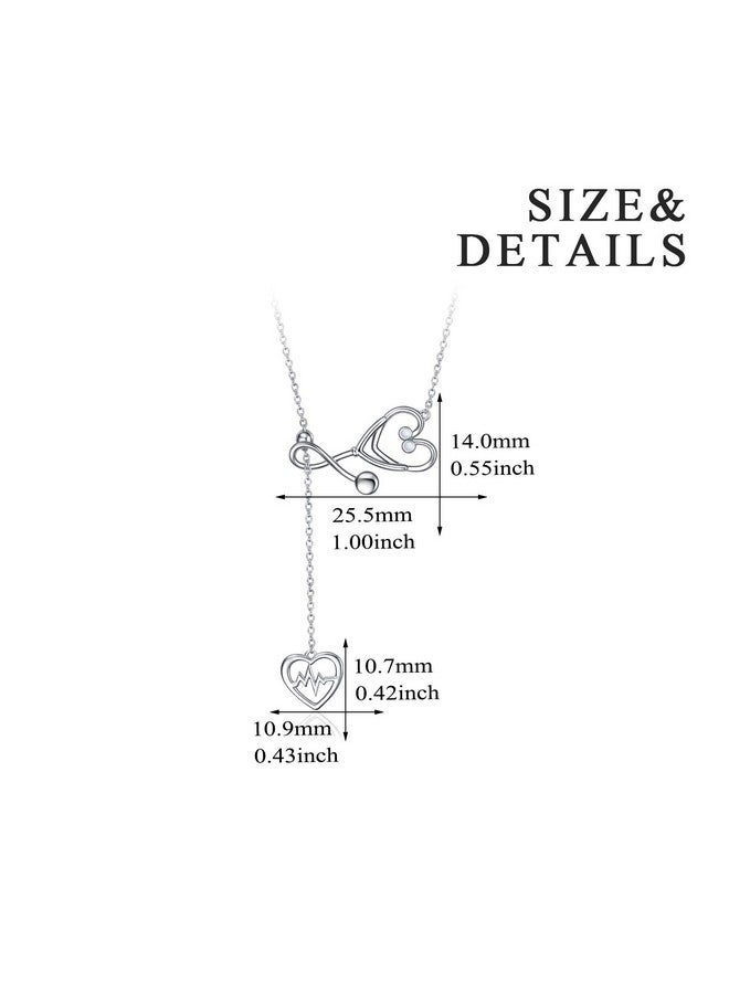 YFN Sterling Silver Stethoscope Jewelry Heartbeat Ekg Adjustable Lariat Y Necklace For Women Doctor Nurse Gift (Stethoscope Lariat Necklace) - Image 3