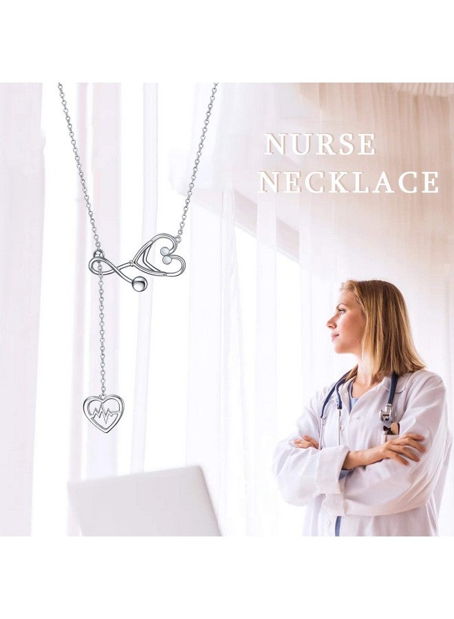 YFN Sterling Silver Stethoscope Jewelry Heartbeat Ekg Adjustable Lariat Y Necklace For Women Doctor Nurse Gift (Stethoscope Lariat Necklace) - Image 4
