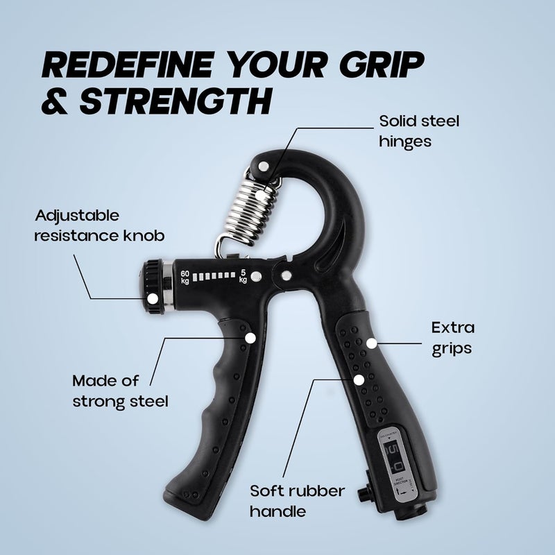 KONEX Adjustable Hand Gripper Strengthener for Men & Women | Hand Exercise Equipment for Home and Gym Workouts (With Counter, Black) - Image 4
