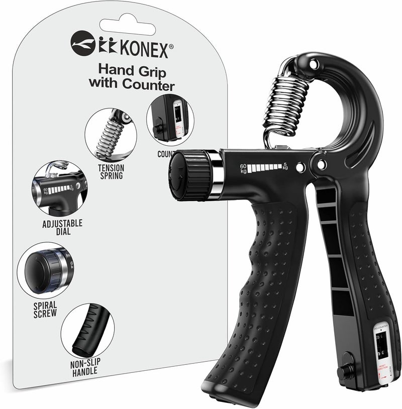 KONEX Adjustable Hand Gripper Strengthener for Men & Women | Hand Exercise Equipment for Home and Gym Workouts (With Counter, Black) - Image 1