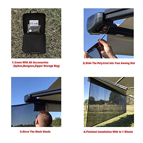 Tentproinc RV Awning Sun Shade Screen 7' X 11' 3'' (Fit fot 12' Awning) Mesh Sunshade UV Blocker Complete Kits Motorhome Camping Trailer Awning Sunscreen Screenshade - 3 Year Warranty (Black) - Image 3