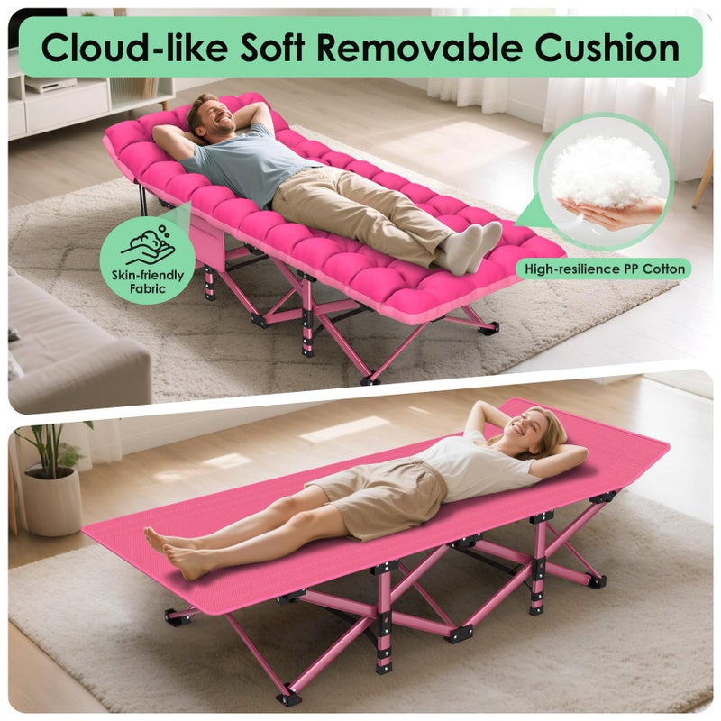 Suteck Camping Cot, Folding Camping Cot Bed for Adults Sleeping 1200D Double Layer Oxford Portable Folding Outdoor Cots for Camping W/Soft Pad Carry Bag for Home Office Nap Beach Travel, 500LBS, - Image 4