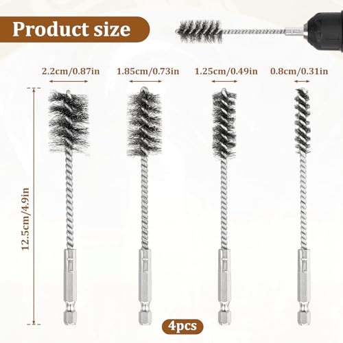 Trinkrittey 4 Pcs Stainless Steel Wire Brushes for Drill Stainless Steel Bore Brush Set 3/8'' 1/2'' 3/4'' 7/8'' Bristles Wire Brush with Hex Shank Handle for Drill Ports Tubes Bearings Cleaning Parts - Image 2