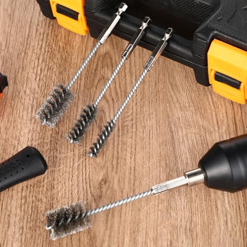 Trinkrittey 4 Pcs Stainless Steel Wire Brushes for Drill Stainless Steel Bore Brush Set 3/8'' 1/2'' 3/4'' 7/8'' Bristles Wire Brush with Hex Shank Handle for Drill Ports Tubes Bearings Cleaning Parts - Image 5