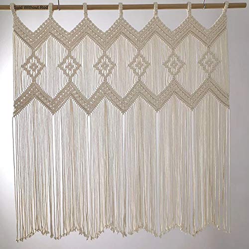 Achart Macrame Doorway Curtains Wall Hanging Window Curtain Panels Closet Room Divider Boho Wedding Decor Backdrop Macrame Valance Boho Kitchen Valance (Ivory White, 33.4''W x 35.4''H) - Image 2