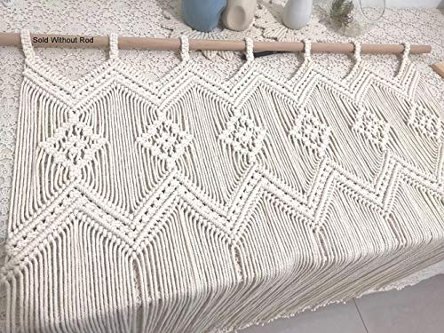 Achart Macrame Doorway Curtains Wall Hanging Window Curtain Panels Closet Room Divider Boho Wedding Decor Backdrop Macrame Valance Boho Kitchen Valance (Ivory White, 33.4''W x 35.4''H) - Image 5