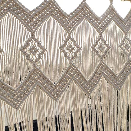 Achart Macrame Doorway Curtains Wall Hanging Window Curtain Panels Closet Room Divider Boho Wedding Decor Backdrop Macrame Valance Boho Kitchen Valance (Ivory White, 33.4''W x 35.4''H) - Image 3