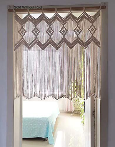 Achart Macrame Doorway Curtains Wall Hanging Window Curtain Panels Closet Room Divider Boho Wedding Decor Backdrop Macrame Valance Boho Kitchen Valance (Ivory White, 33.4''W x 35.4''H) - Image 1