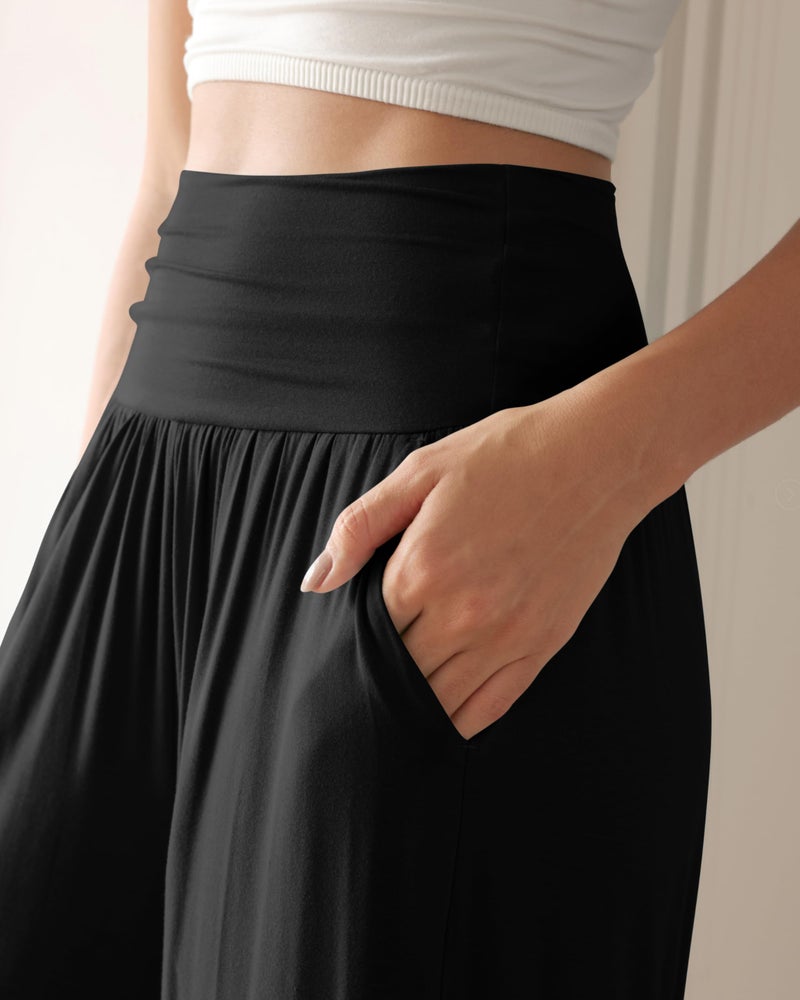ODODOS Women's Wide Leg Palazzo Lounge Cropped Pants with Pockets Light Weight Comfy Casual Pajama Capri Pants-22 inseam, Black, X-Large - Image 5