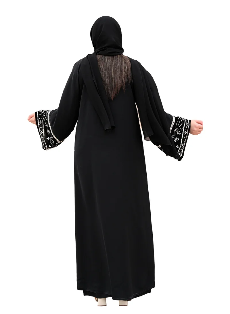 NUKHBAA  Black velvet abaya with intricate embroidery work-647 for Women | Best Price UAE
