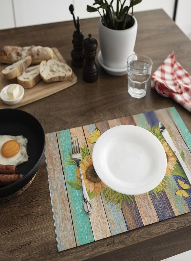 JCVUK Vintage Rustic Daisy Placemats Set of 4, Vintage Wood Board Linen Placemats 12x18 Inch Sunflowers Table Mats for Dining Farmhouse Kitchen Party Decor Home Decor - A04 - Image 3