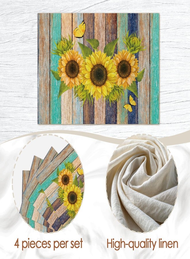 JCVUK Vintage Rustic Daisy Placemats Set of 4, Vintage Wood Board Linen Placemats 12x18 Inch Sunflowers Table Mats for Dining Farmhouse Kitchen Party Decor Home Decor - A04 - Image 2