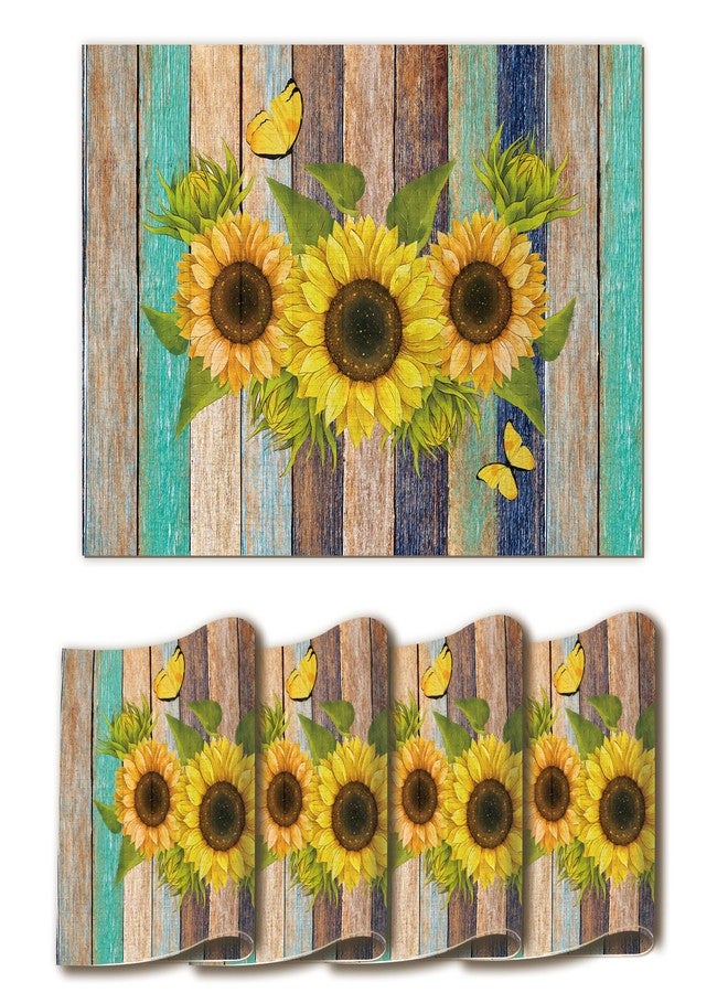JCVUK Vintage Rustic Daisy Placemats Set of 4, Vintage Wood Board Linen Placemats 12x18 Inch Sunflowers Table Mats for Dining Farmhouse Kitchen Party Decor Home Decor - A04 - Image 1