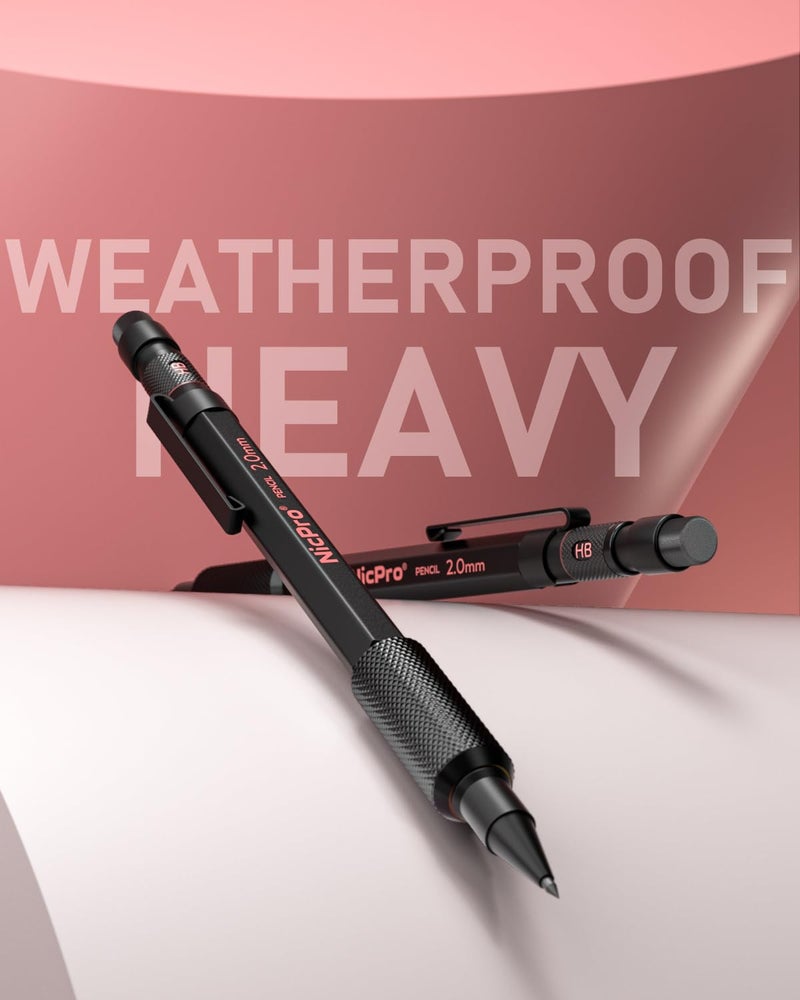 Nicpro 5 Pack 2mm Mechanical Pencils Set with Case, 65 Graphite Lead Refills (6B 4B 2B HB 2H 4H), 72 Colored Lead, Erasers -Weatherproof Metal Barrel, Heavy Duty Carpenter Pencil For Drawing Sketching - Image 3