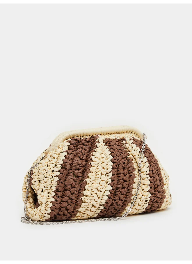 Styli Styli Weave Design Straw Clutch with Chain Strap