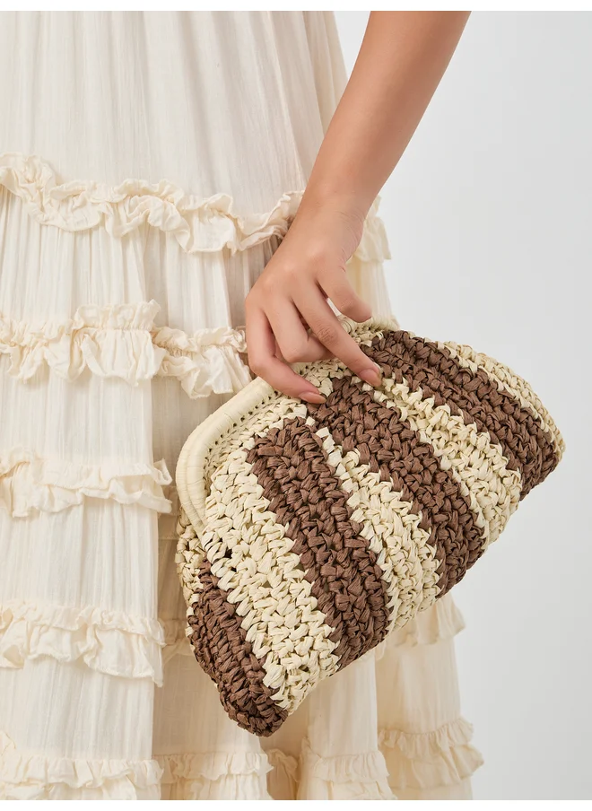 Styli Styli Weave Design Straw Clutch with Chain Strap