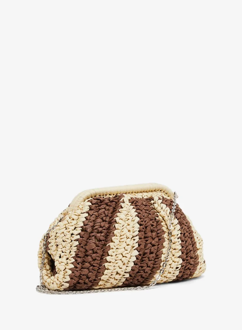 Styli Styli Weave Design Straw Clutch with Chain Strap