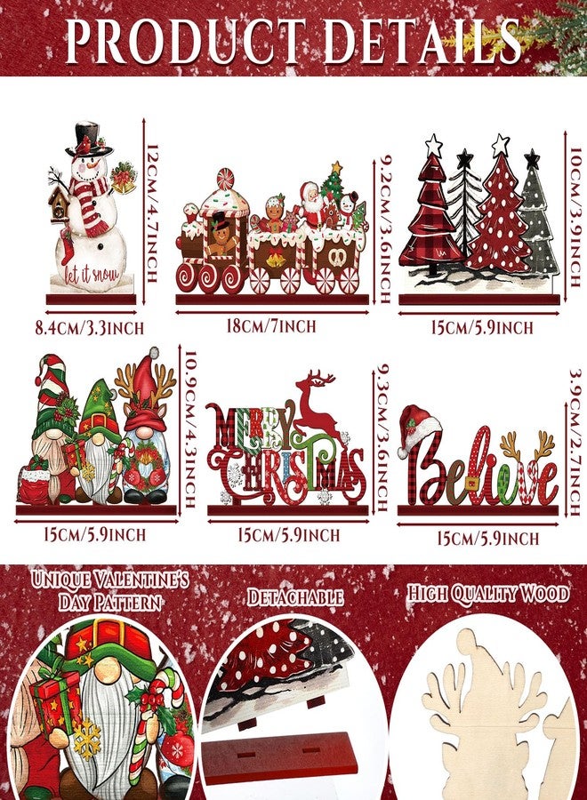 Realspring 6 Pcs Christmas Table Decorations Wood Centerpieces Decor Merry Christmas Gingerbread Gnome Xmas Tree Tabletop Standing Signs(Classic Style) - Image 3