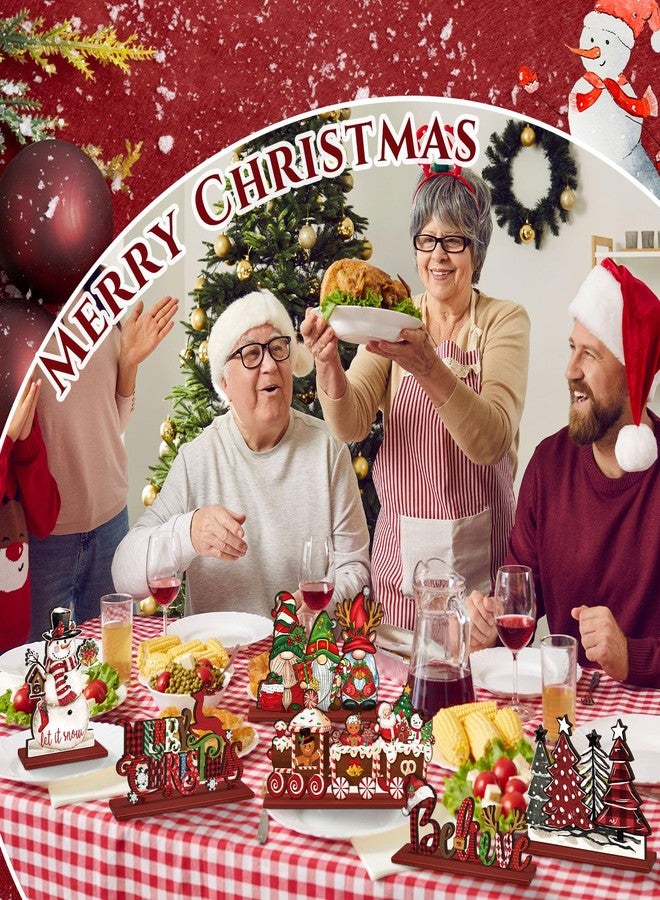 Realspring 6 Pcs Christmas Table Decorations Wood Centerpieces Decor Merry Christmas Gingerbread Gnome Xmas Tree Tabletop Standing Signs(Classic Style) - Image 4
