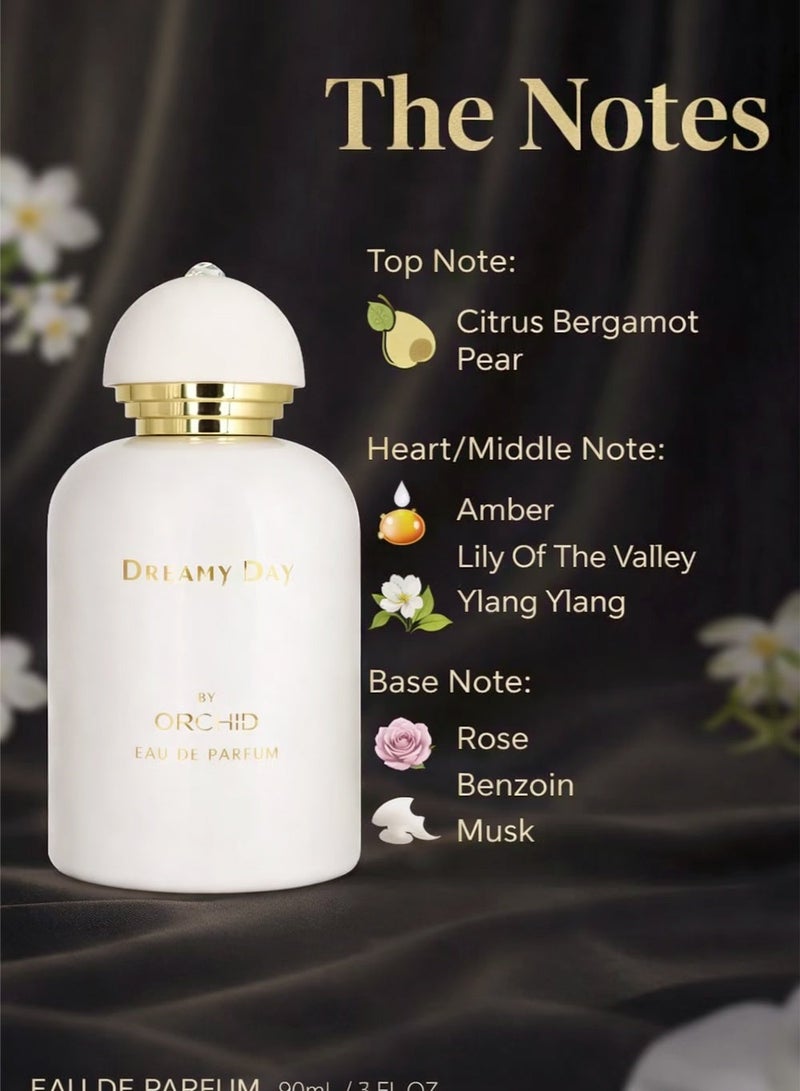 Orchid Dreamy Day Pour Femme Eau De Parfum 100ml Perfume for Women Long Lasting Citrus Floral Fragrance with Bergamot Pear Lily of the Valley Ylang Ylang Rose Musk Benzoin - Image 2
