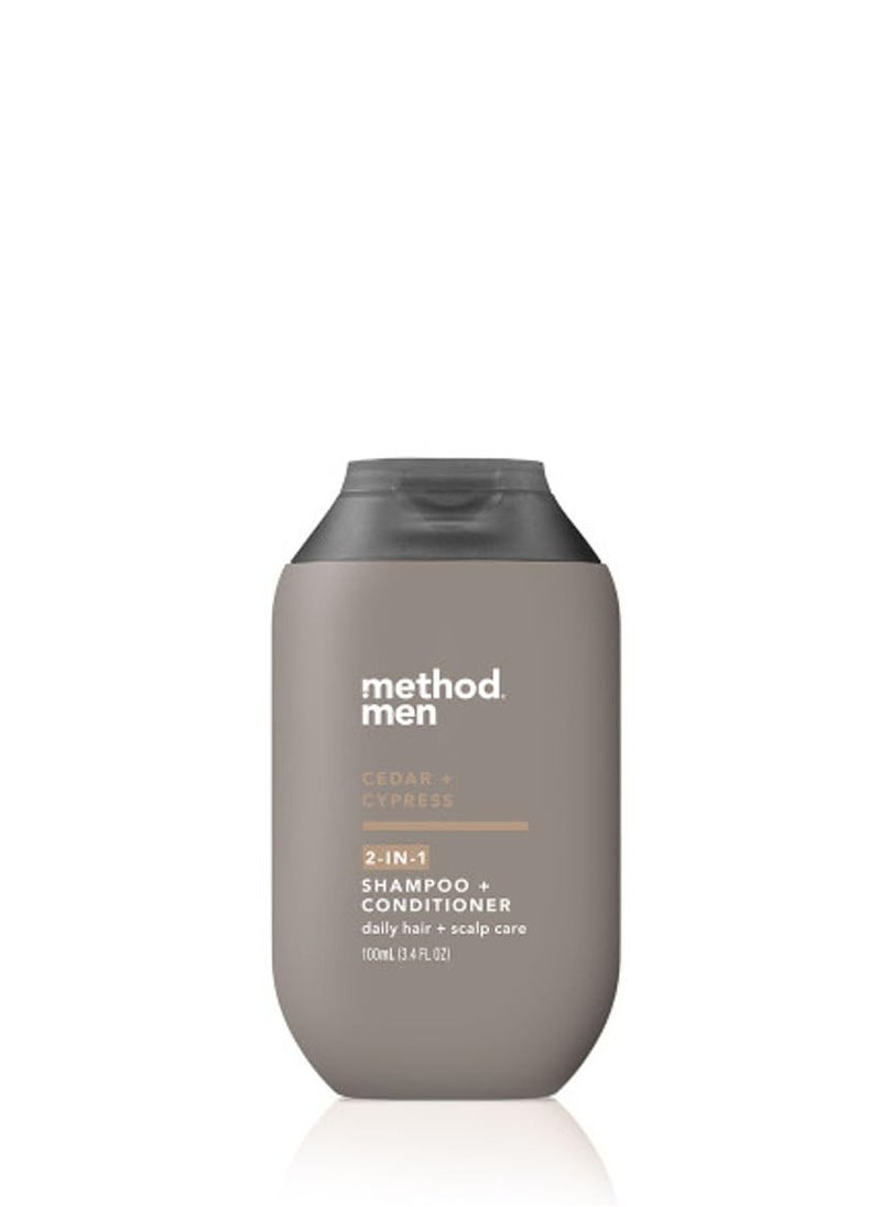 Method - Method Men 2-in-1 Shampoo Plus Conditioner, Cedar and Cypress, Daily hair and Scalp Care, Paraben and Phthalate Free, Mini Travel Size 3.4 oz (Pack of 1) - Image 1