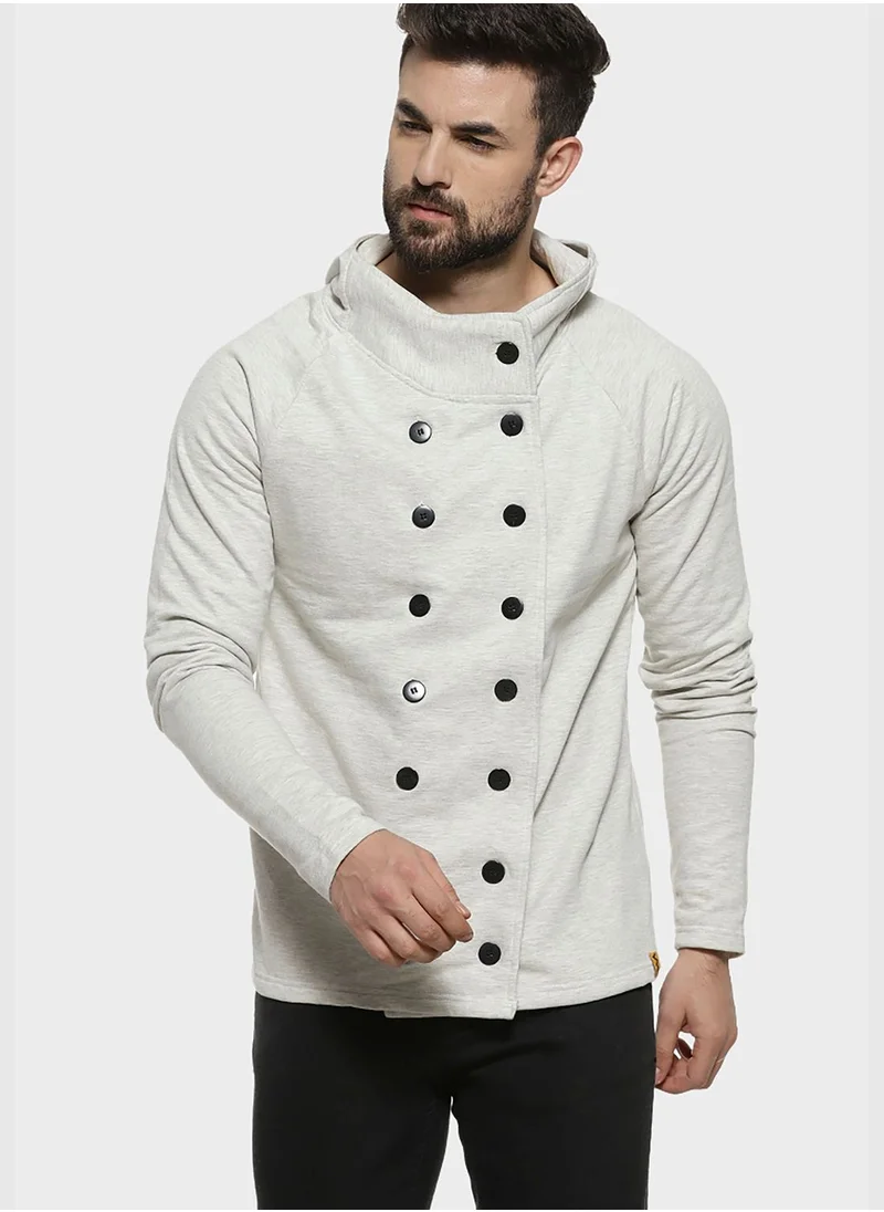 Campus Sutra Men Off-White Solid Windcheater and Water Resistant Tailored Jacket