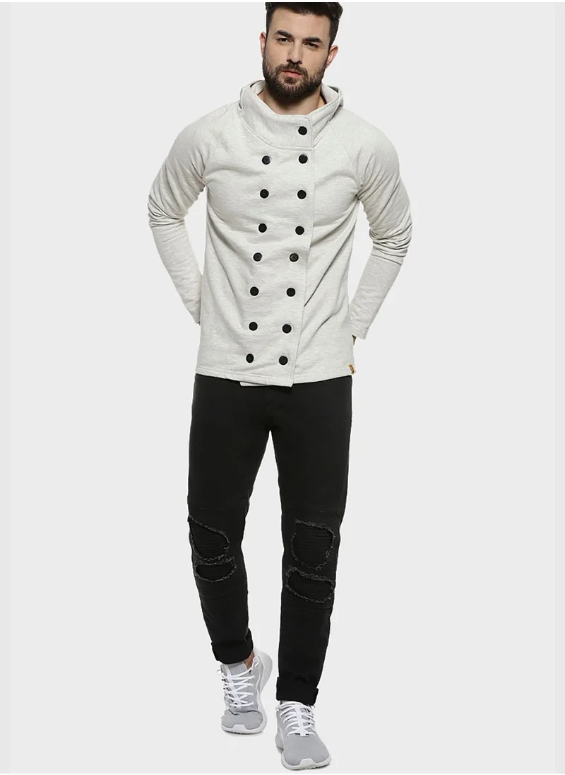 Campus Sutra Men Off-White Solid Windcheater and Water Resistant Tailored Jacket