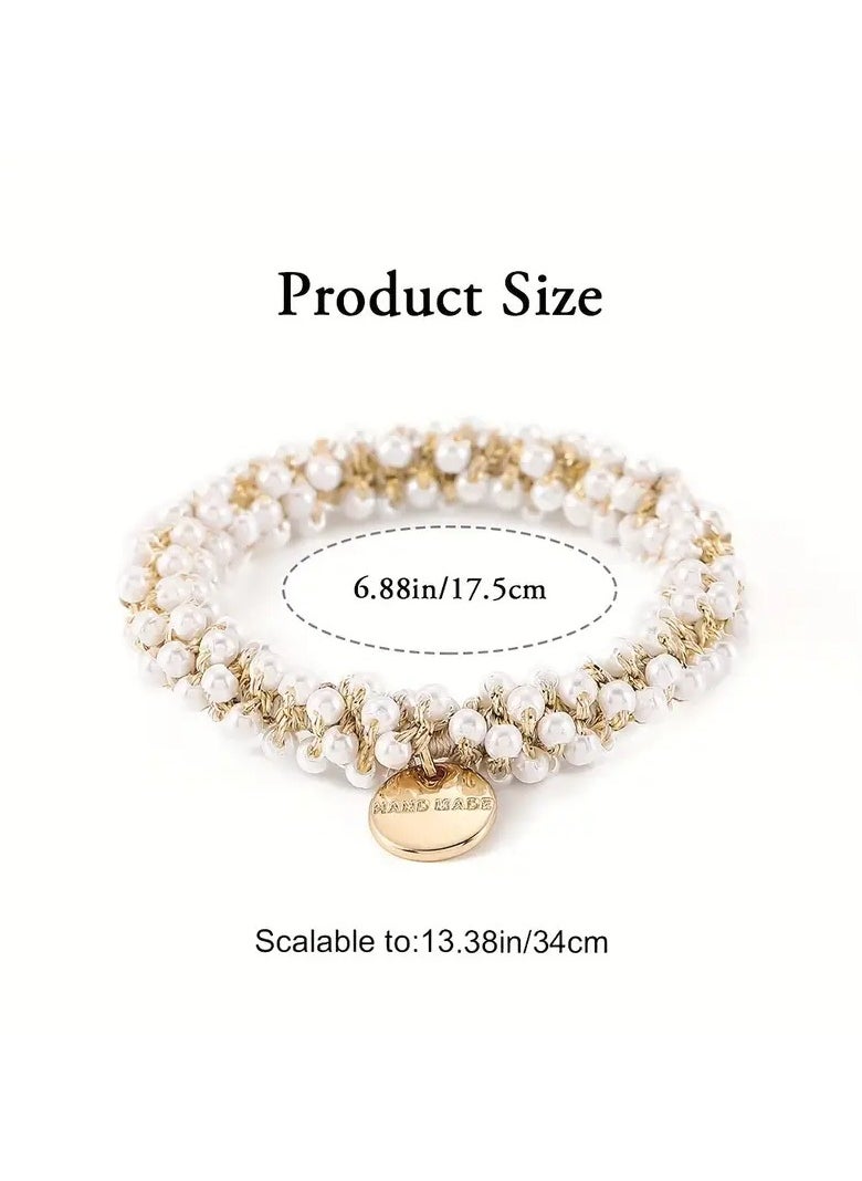 Goolsky - Set of 3 Elegant Crystal and Pearl Hair Ties for Women and Girls - Colorful Beaded Elastic Ponytail Holders, Stylish Acrylic Hair Accessories, Elegant Hair Ties|Trendy Hair Accessory|Pearl Embellishments - Image 1